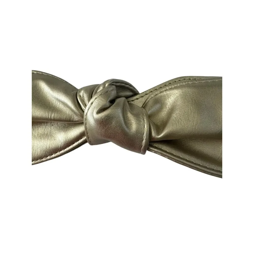 INC Small / Medium Gold Faux Leather Bow Belt Cumberbund Wedding Stretch #7335